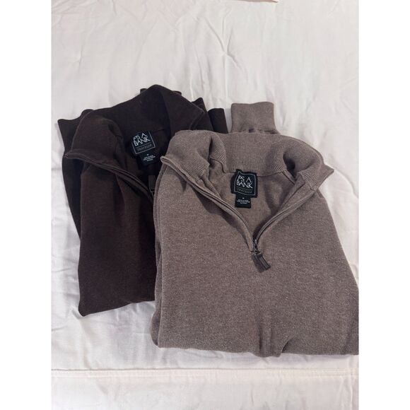 Jos A Bank Traveler 100% Pima Cotton Sweater Bundle Tan and Coffee Brown Size M - Picture 1 of 7